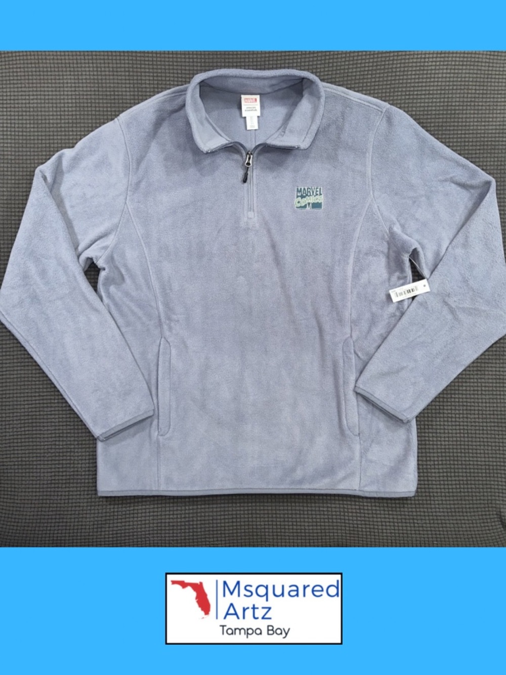 Marvel Comics Fleece Quarter Zip Pullover Mens Large Blue Cozy